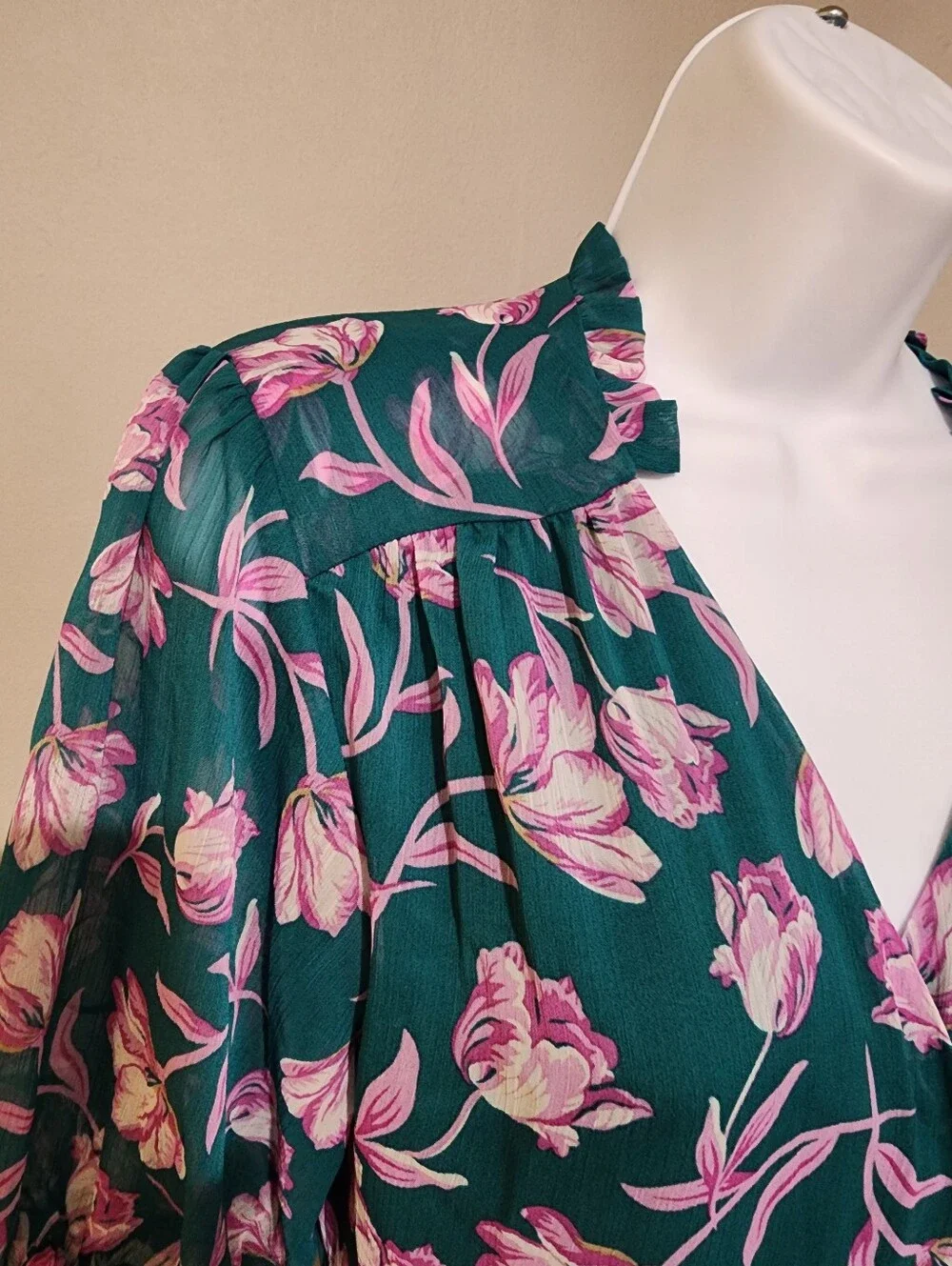 NWT Draper James RSVP Teal Pink Tulip Floral Midi Wrap Dress Size M